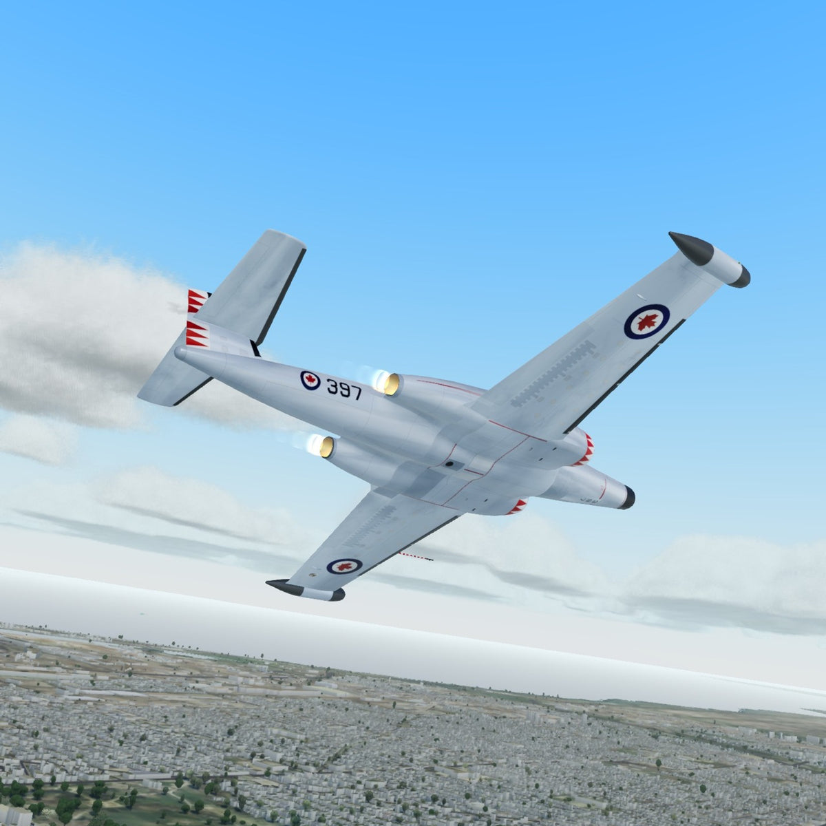 3D printed Avro CF-100 Canuck Mk.5 all weather interceptor model, in flight over Lake Ontario