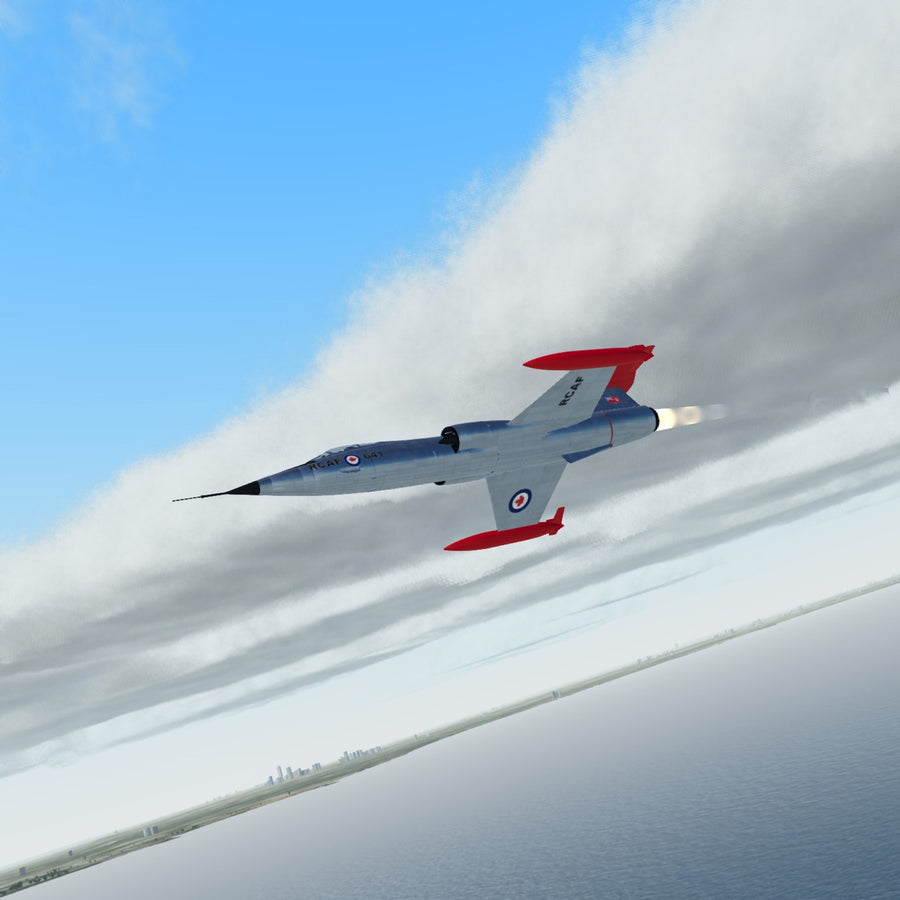 3D printed Canadair CF-104 Starfighter model in natural metal with red tip tanks